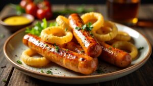 Frankfurter Würstchen mit Zwiebelringen