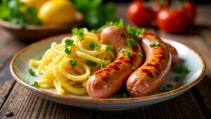 Frankfurter Würstchen mit gebackenen Kartoffeln