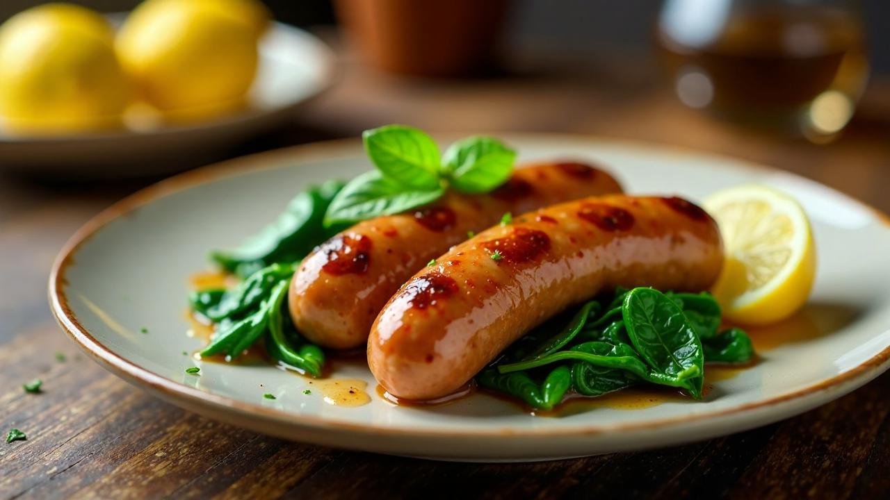 Frankfurter Würstchen mit gebratenem Spinat