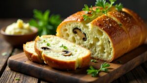 Frühlingbrot mit Lauch und Shitake-Pilzen