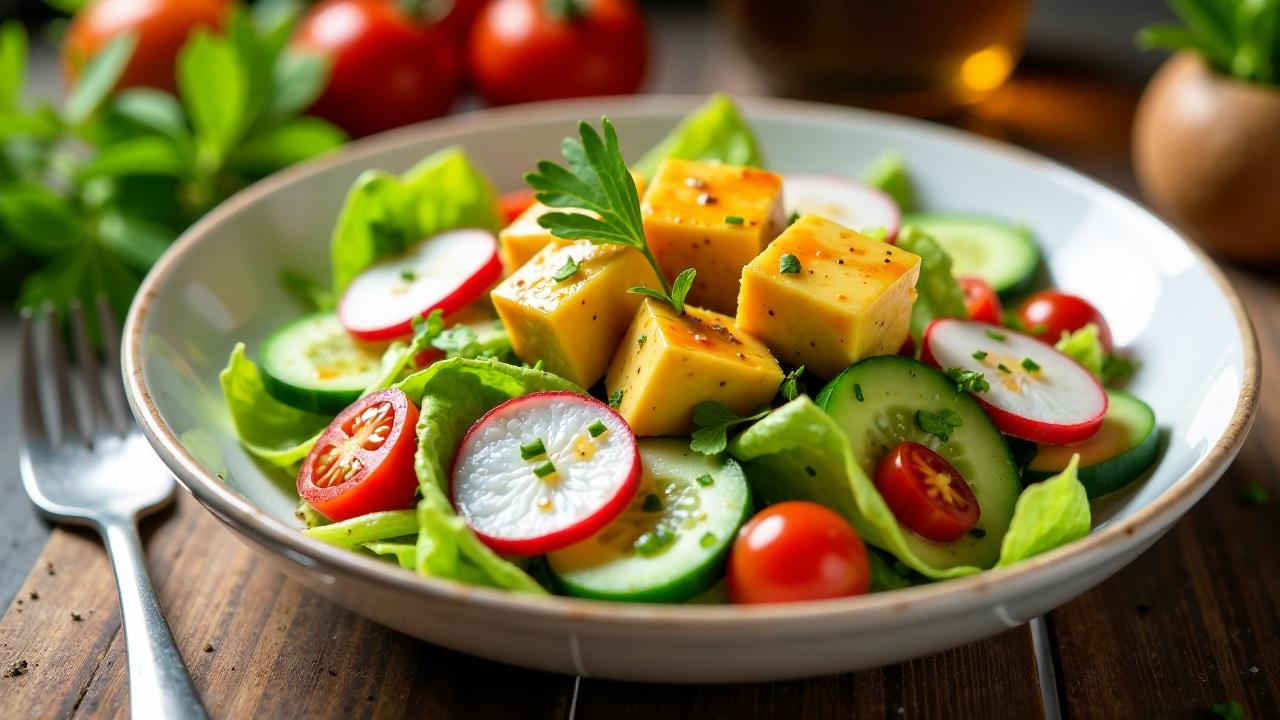 Frühsommerlicher Leberkäse im Salatbett