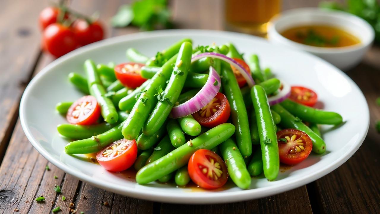 Frisches Bohnensalat mit roten Zwiebeln