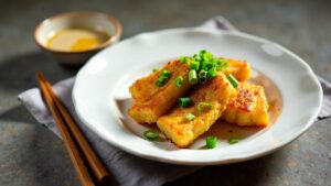 Frittierter Fisch mit Taro-Vinaigrette