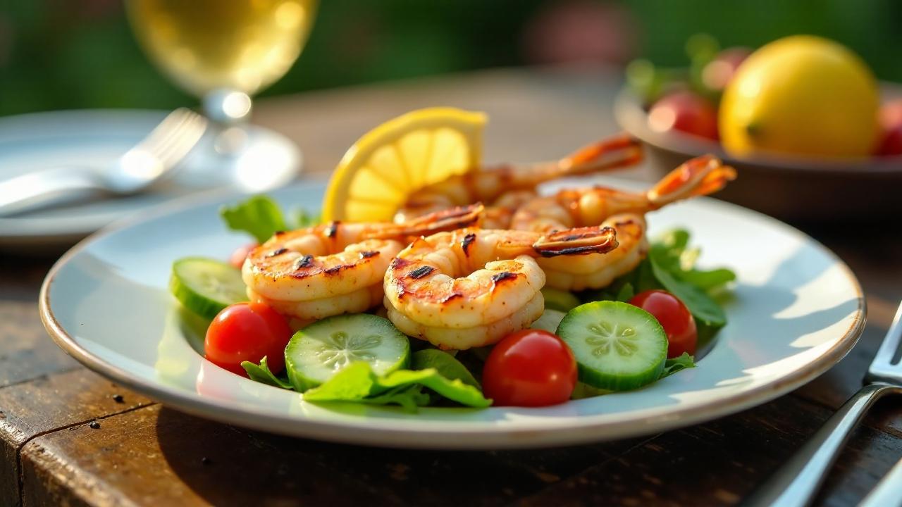 Garnelenspieße auf Salat