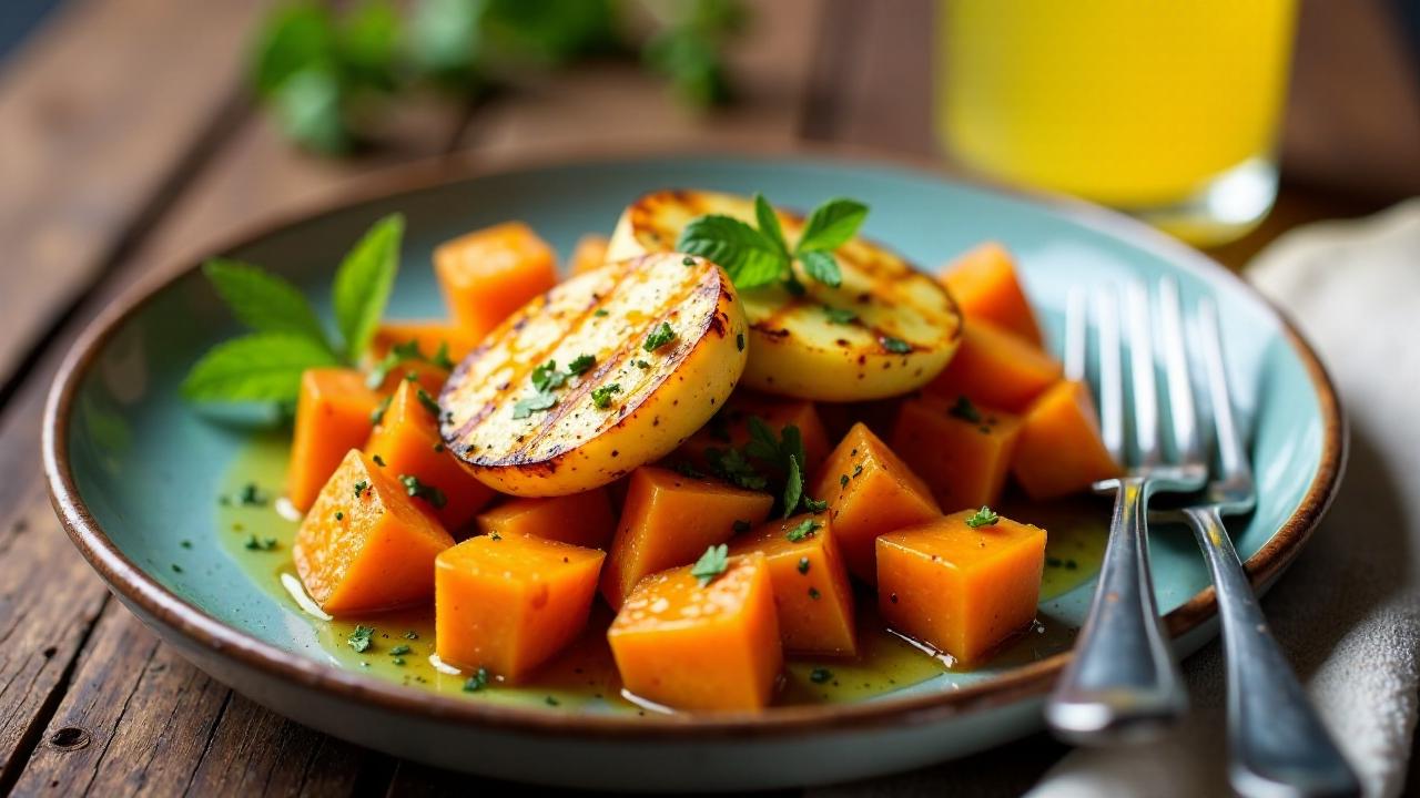 Gebackene Süßkartoffeln mit Halloumi