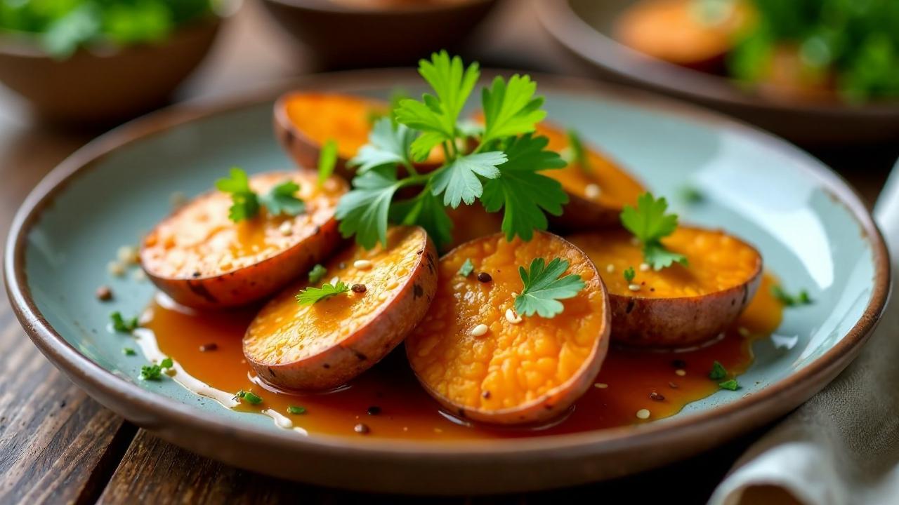 Gebackene Süßkartoffeln mit Tamarindensauce