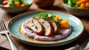 Gebackener Schweinebraten mit Taro-Püree