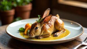 Gebackenes Kaninchen mit Lorbeerblättern