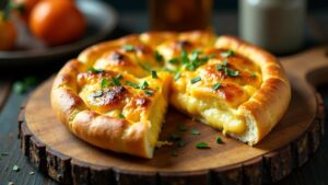 Gebackenes Khachapuri mit Kartoffelfüllung