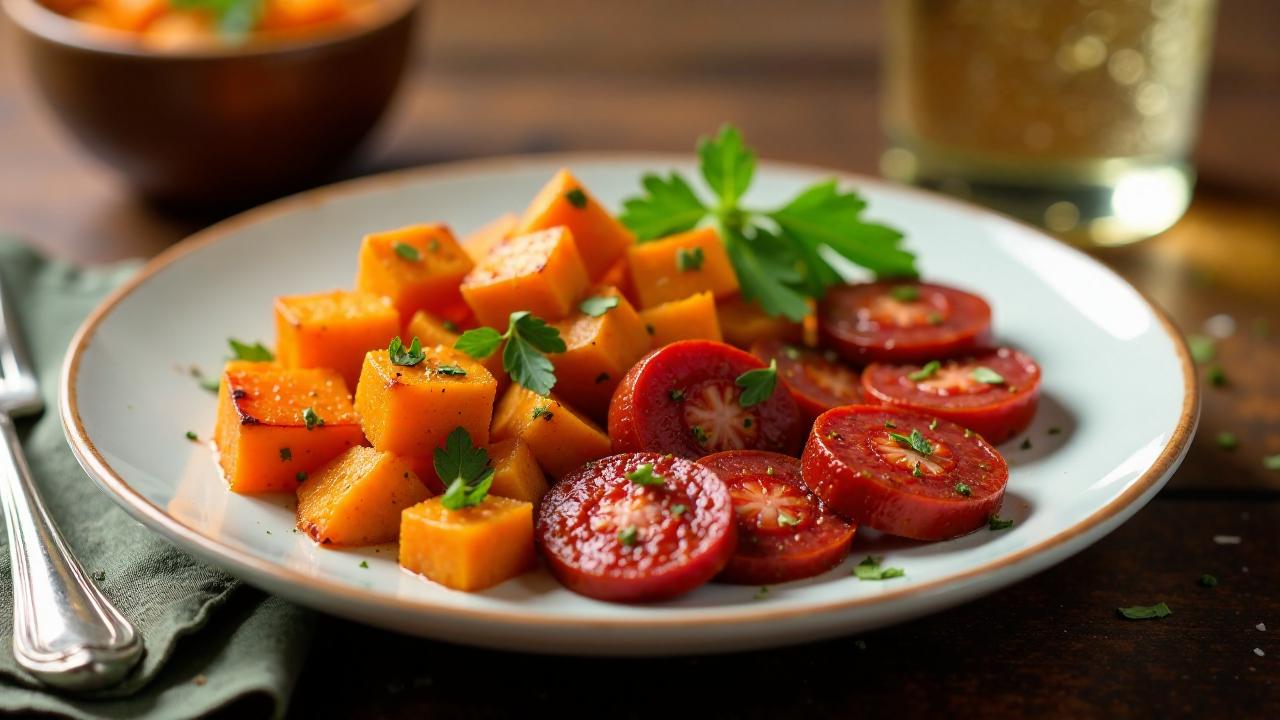 Gebratene Chorizo mit Süßkartoffel