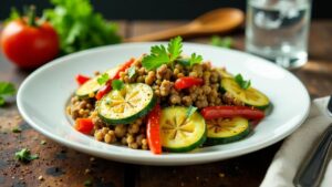 Gebratene Zucchini mit magerem Hackfleisch