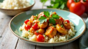 Gebratenes Hähnchen in Kokos-Tomaten