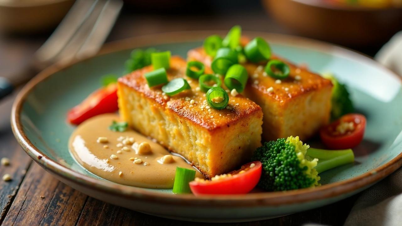 Gebratenes Tofu mit Erdnusssauce