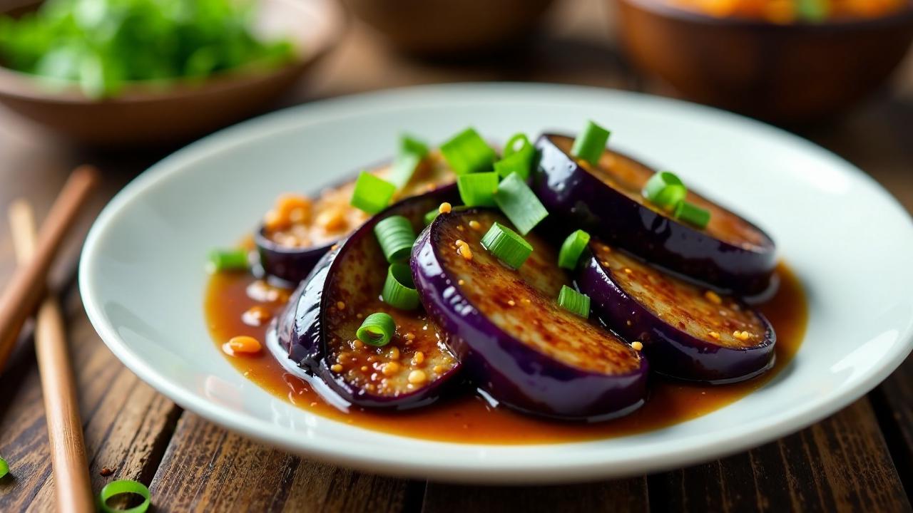 Gedämpfte Aubergine in Knoblauchsauce