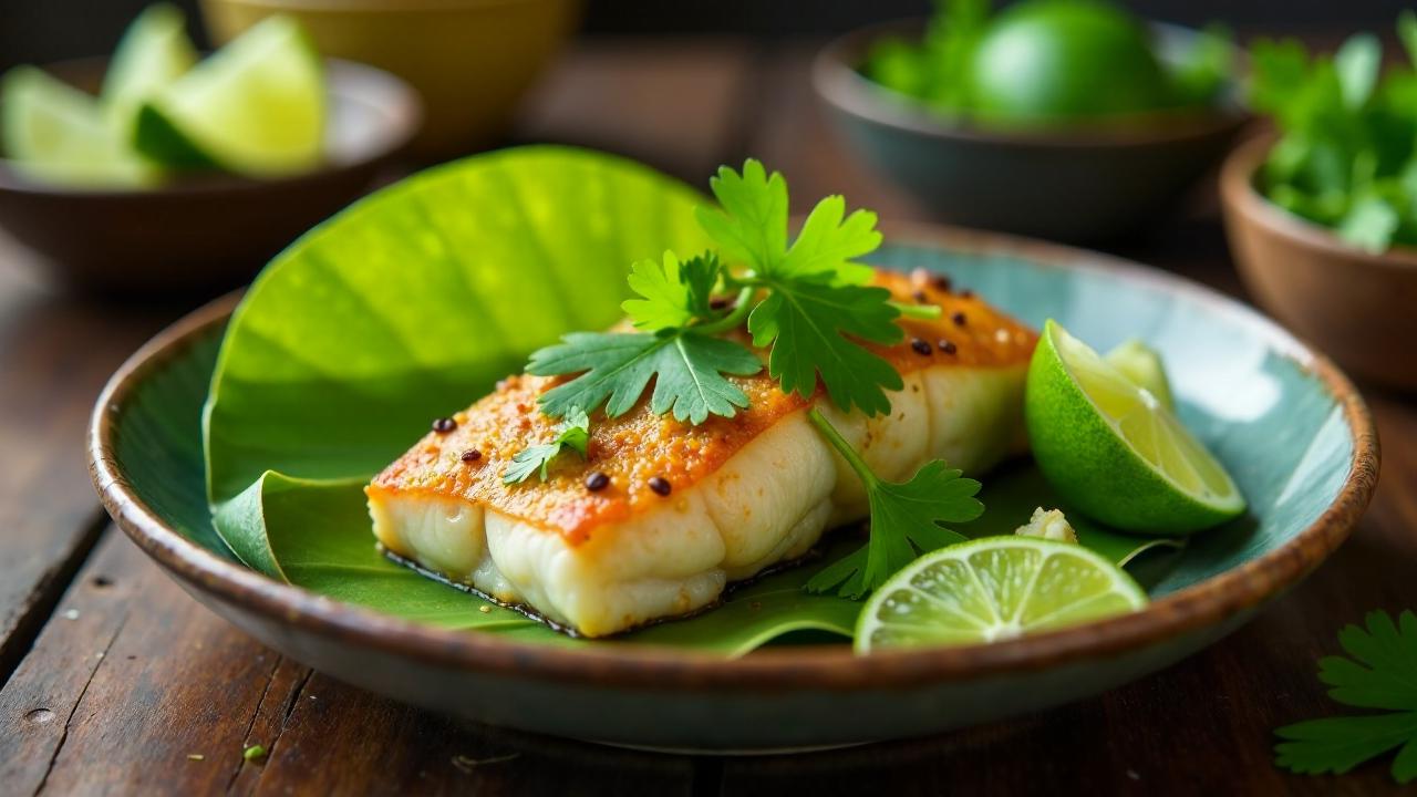 Gedämpfte Fischfilets in Bananenblättern