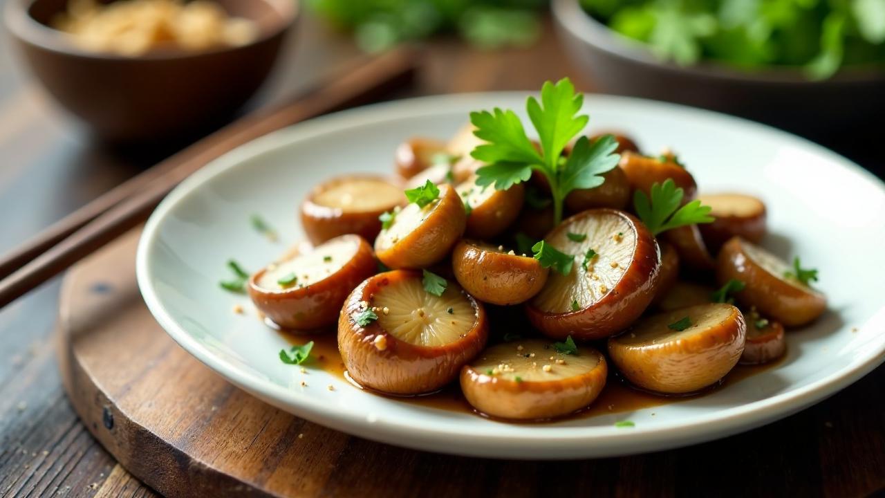 Gedämpfte Shiitake-Pilze mit Koriander