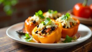 Gefüllte Paprika mit Reis und Bohnen