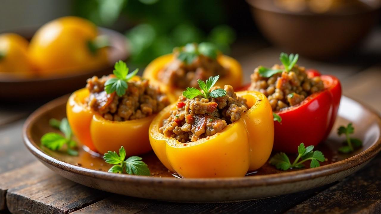 Gefüllte Paprika mit Taro und Fleisch