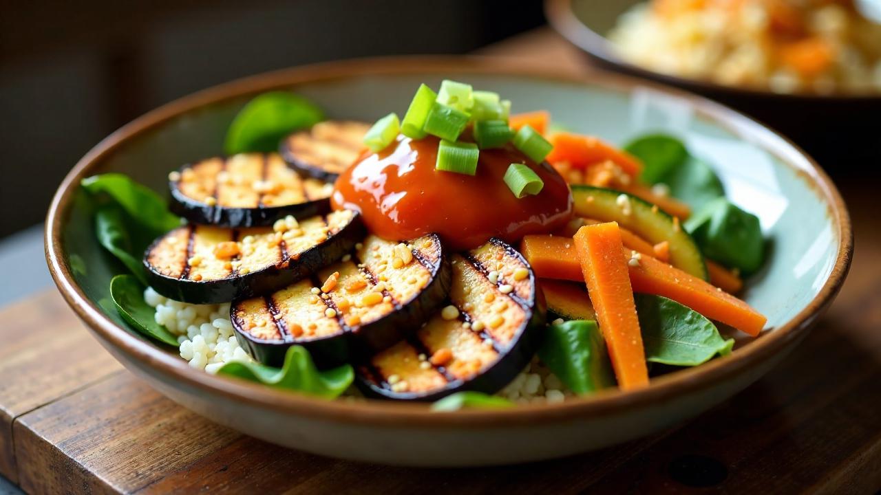 Gegrillte Aubergine Bibimbap