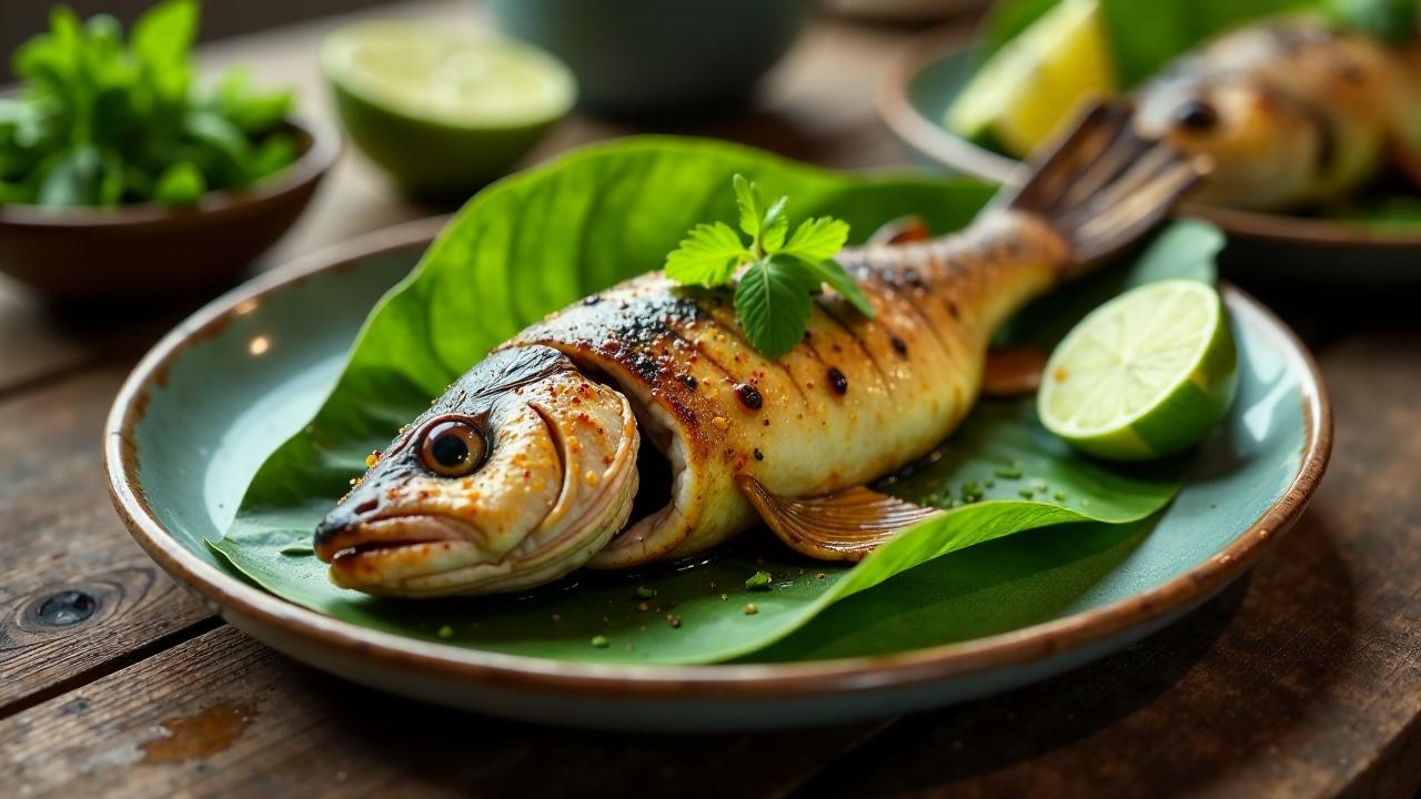 Gegrillter Fisch im Bananenblatt