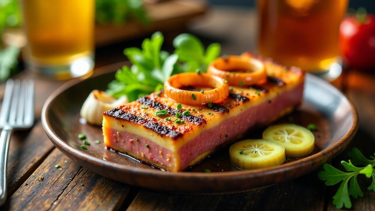 Gegrillter Leberkäse auf Holzofenbrot