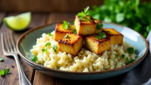 Gegrillter Tofu mit Blumenkohlreis