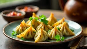 Gemüse Momos mit Spinat und Käse