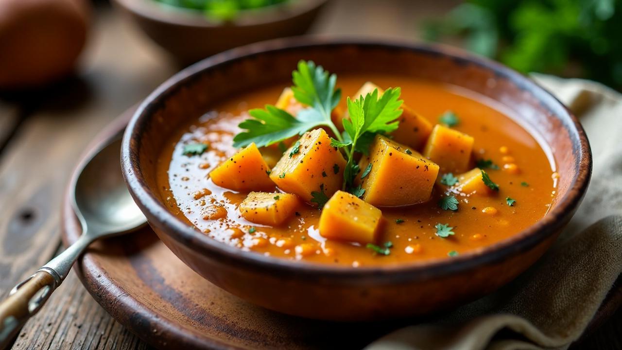 Geroeste Kümmel-Yams mit Fischsud