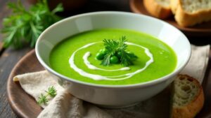 Geröstete Erbsensuppe mit Dill