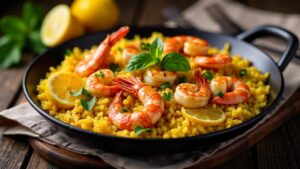 Geröstete Meeresfrüchte-Paella