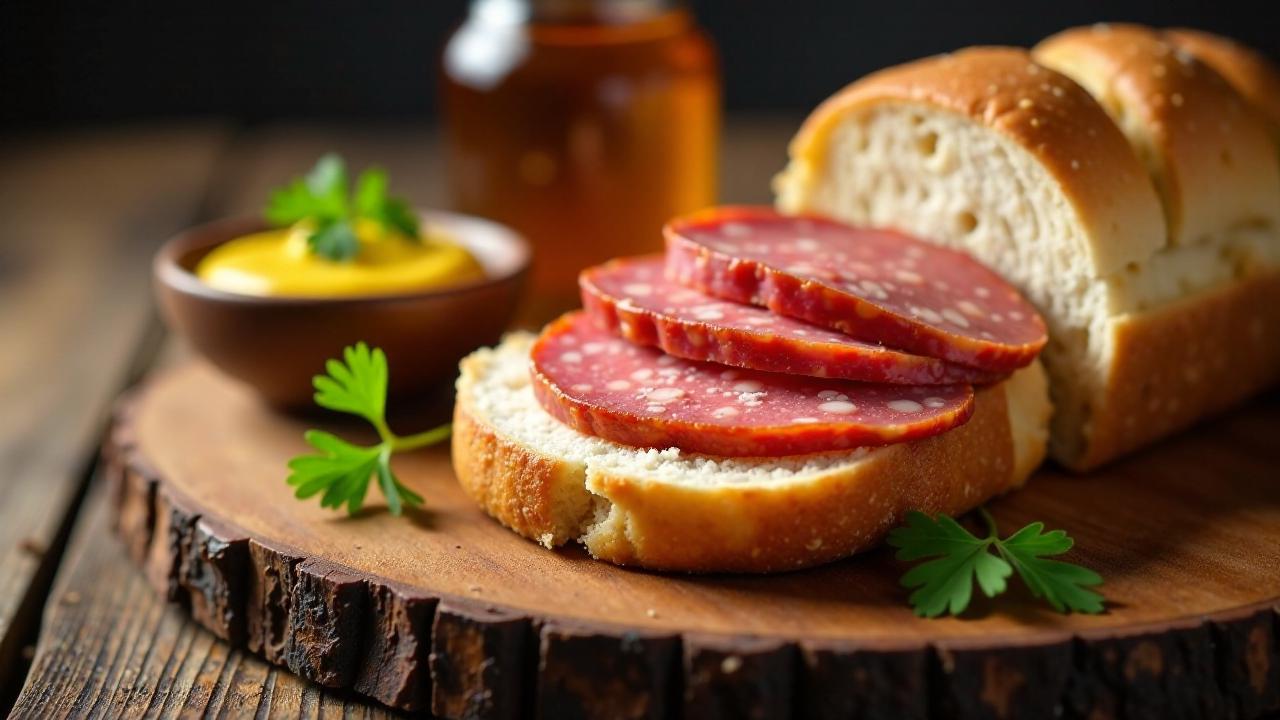 Geräuchertes Wurstbrot mit Honigsenf