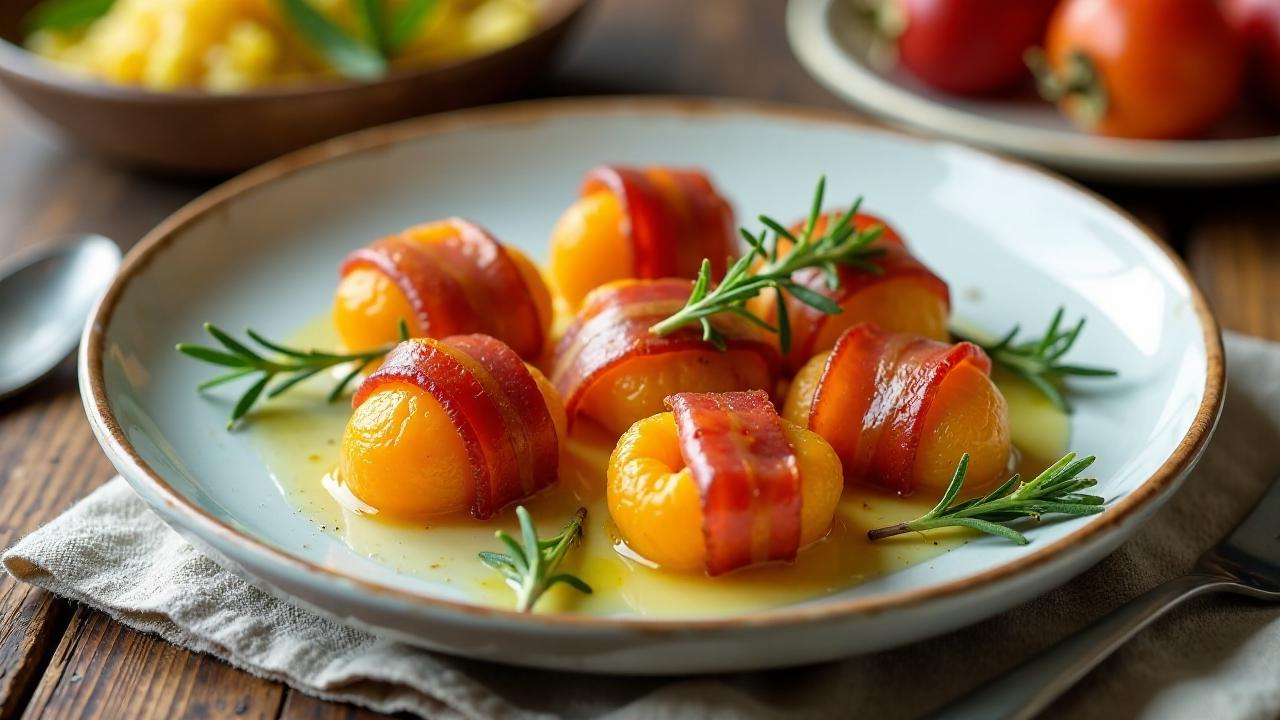 Getrocknete Aprikosen im Pancetta-Mantel