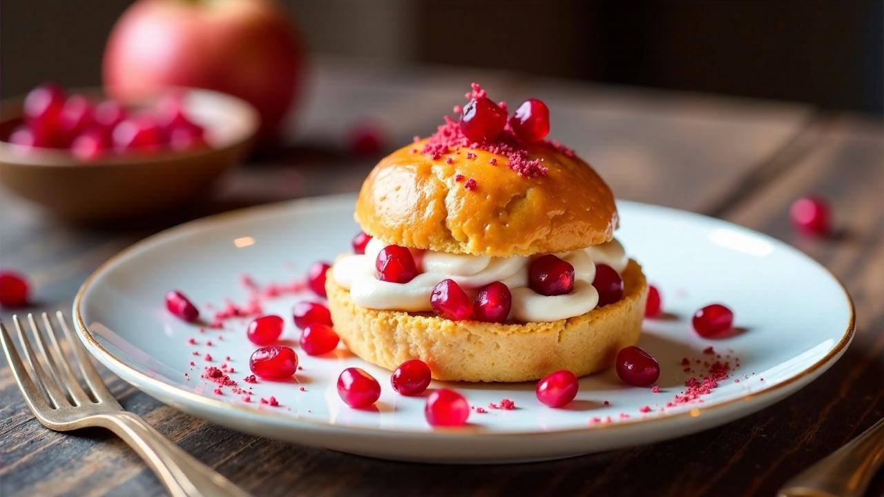 Granatapfel-Profiteroles mit Rosenblättern