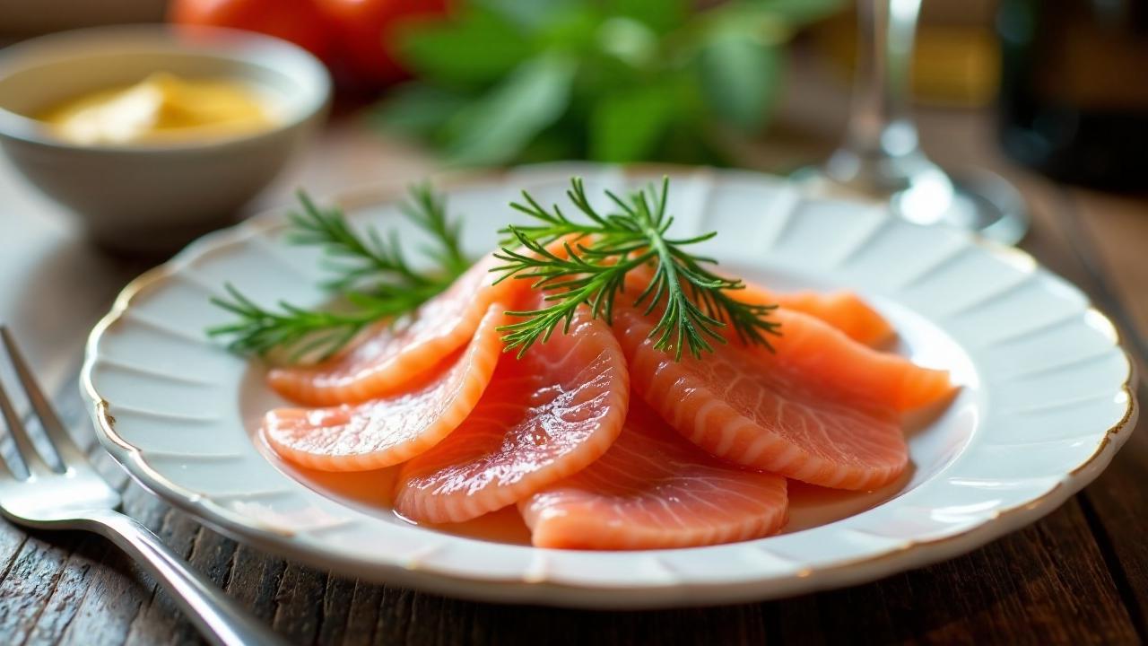 Gravlax med hovmästarsås (Eingelegter Lachs mit Senfsauce)