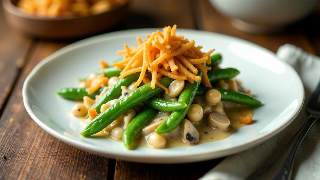 Green Bean Casserole – Grüne-Bohnen-Auflauf mit Röstzwiebeln.