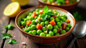 Green Peas Chaat – Erbsensalat mit Minzchutney und Zitrone