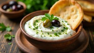 Griechisches Joghurt-Dip mit Oliven