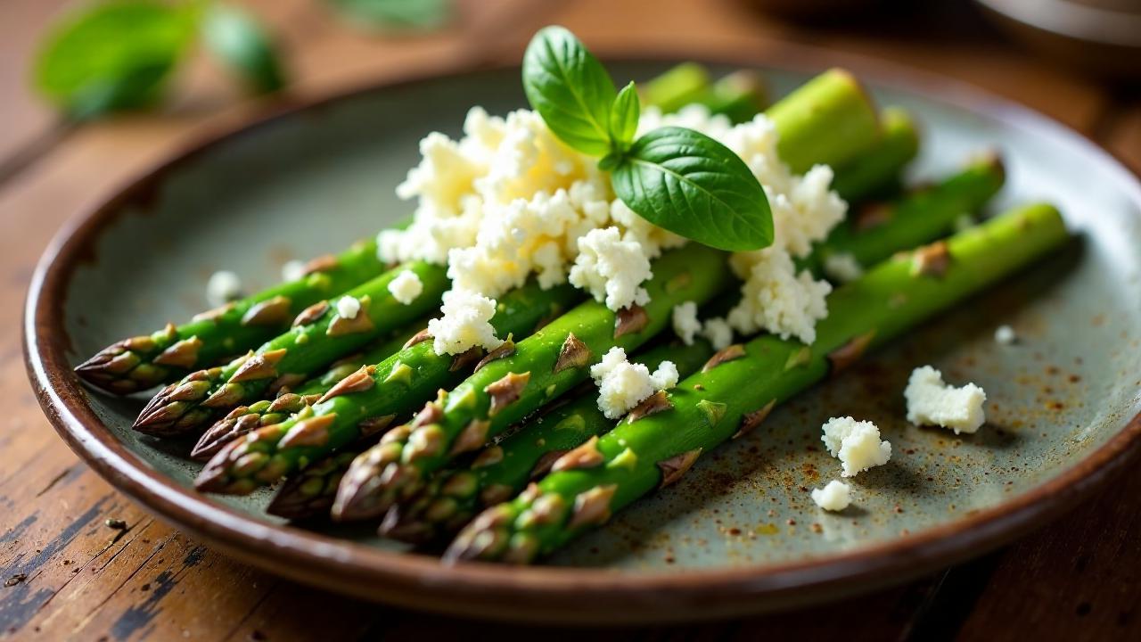 Grillasparagus mit Ziegenkäsestroh