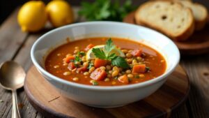 Grillen-Suppe mit roter Linsen