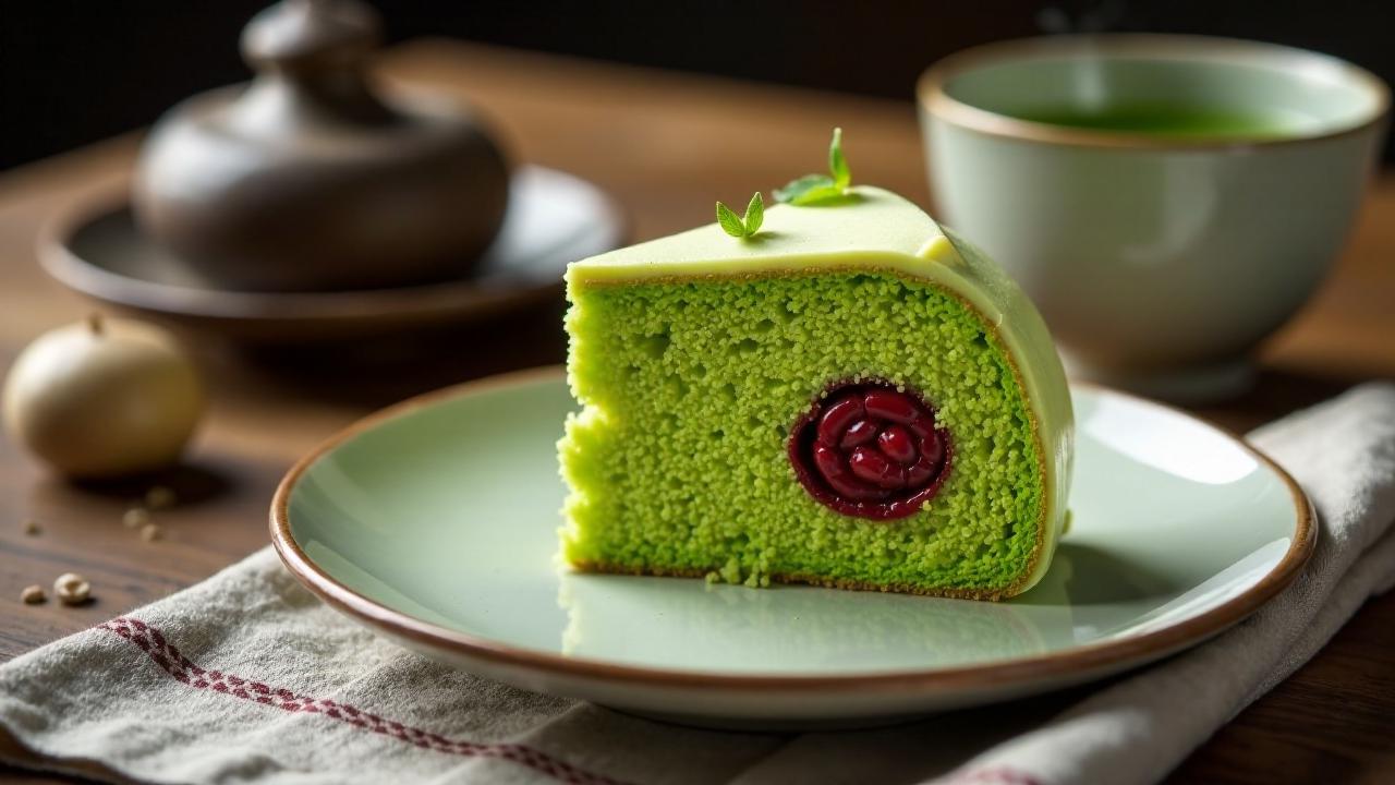 Grüner Teekuchen mit roter Bohnenpaste