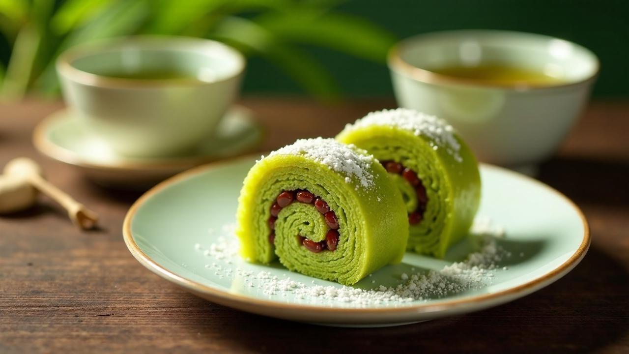 Grüntee-Kuchen-Rollen mit süßer Füllung