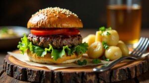 Hamburger mit Bayerischem Knödelsalat