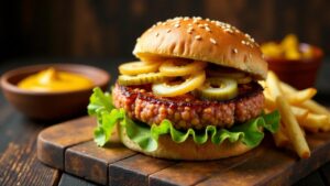 Hamburger mit Bayerischem Leberkäs und Senf