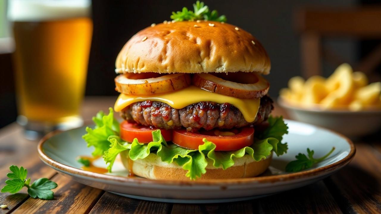 Hamburger mit Bayerischem Schweinebraten und Malzbier-Sauce