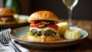 Hamburger mit Knödel und Pilzsauce