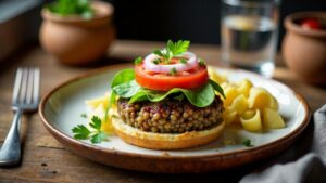 Hamburger mit Schwäbischem Linsen- und Spätzle-Belag