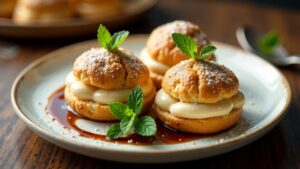 Haselnuss-Profiteroles mit Kaffeecreme