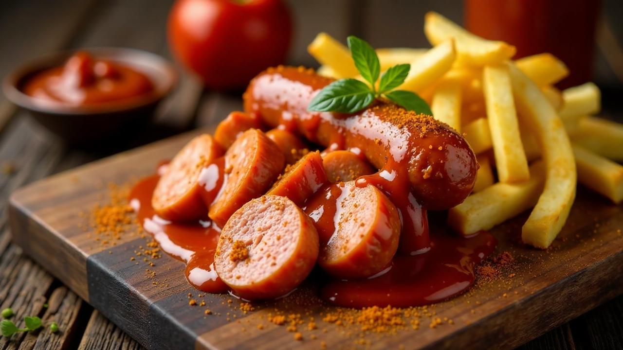 Hausgemachte Currywurst und Pommes