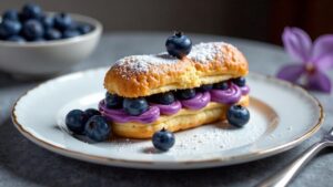 Heidelbeer-Eclairs mit Vanillesauce