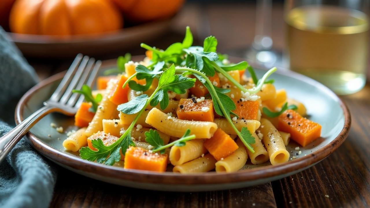 Herbstlicher Nudelsalat mit Kürbis und Ahornsirup-Dressing